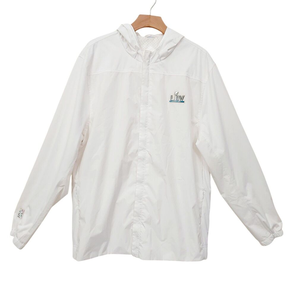 NFL Super Bowl LIV Miami Mens Medium White Hooded Windbreaker Jacket Full Zip